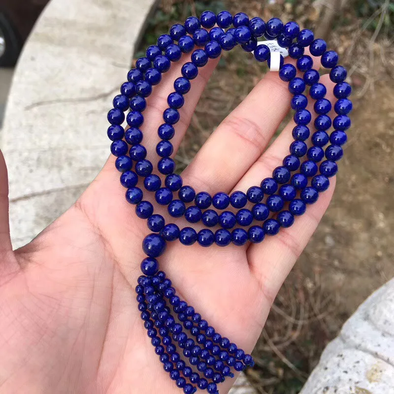 

5.8mm Genuine Natural Lapis Gemstone 3 laps Bracelet For Women Female Gift 108 beads Crystal Beads Stretch Bracelets AAAAA