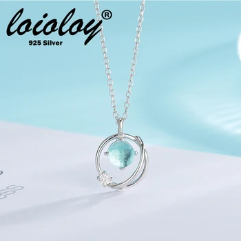 

Loioloy Real 100% 925 Sterling Silver Key Star Earth Necklace Silver For Women Blue Planet Charm Necklace Three Styles