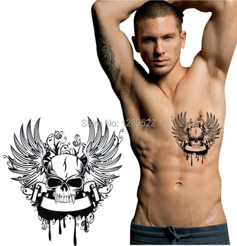 

1pcs Larg Bloody Skull 3d Temporary Tattoo stickers waterproof cool tattoo for men body art 14.2x14.2cm
