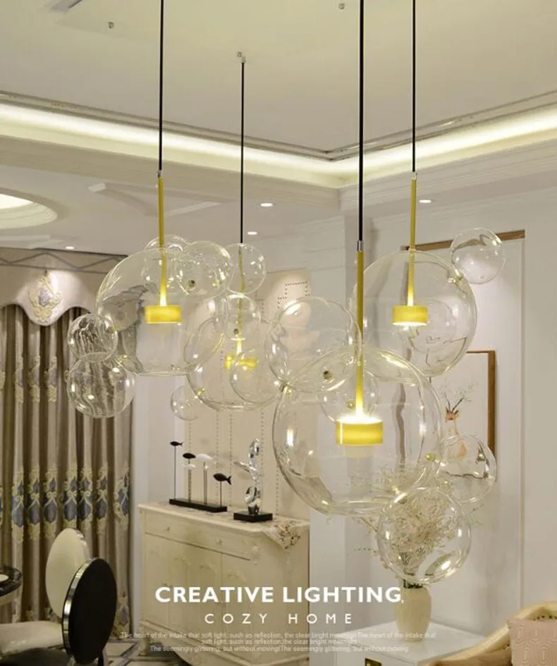 

2019 New Nordic 14 Head Bubble Lights Art Concise Glass Ball Hotel Room Pendant Light Living Room Bar Bedroom Lights