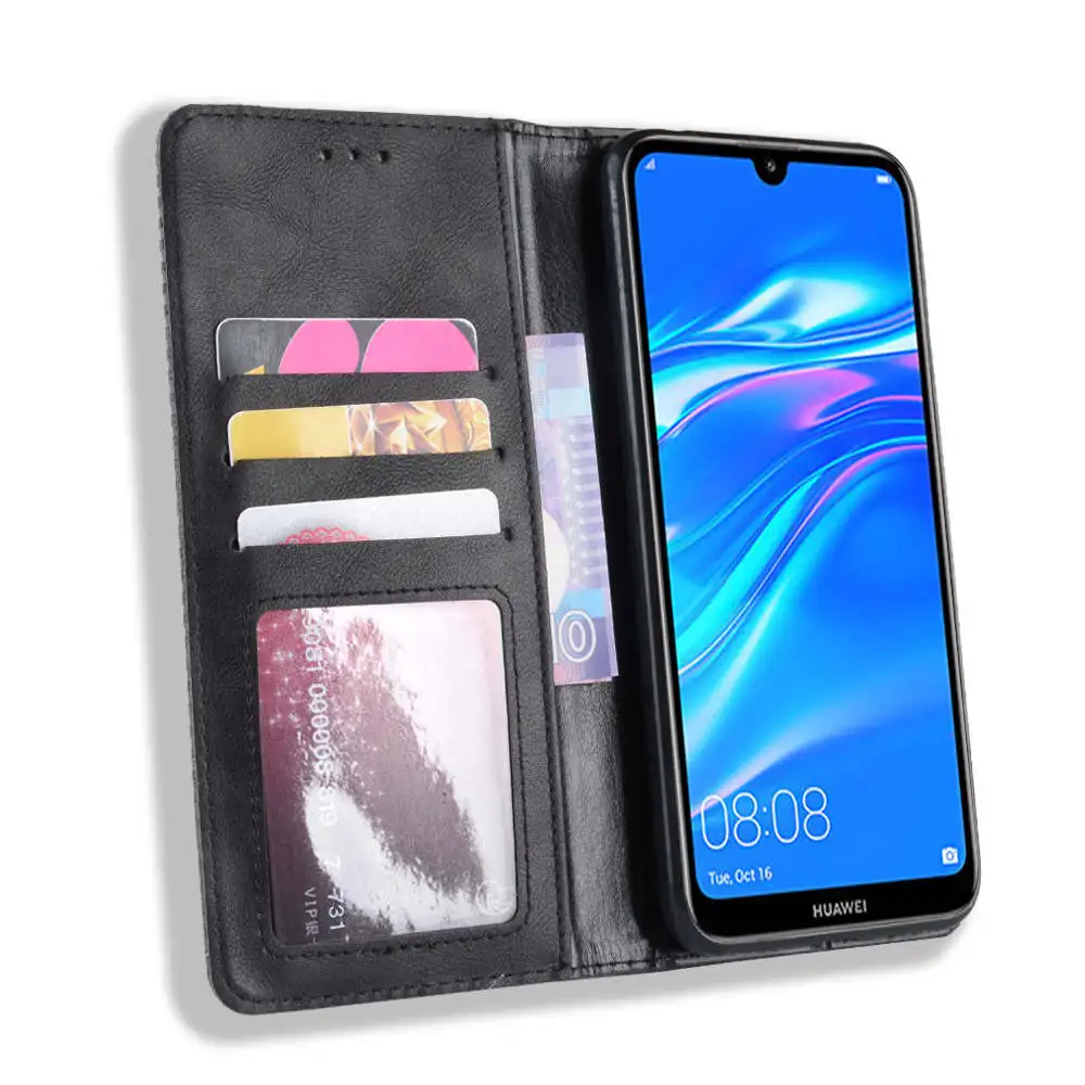 Магнитный флип чехол для Huawei Y7 Prime 2019 из искусственной кожи с отделением карт