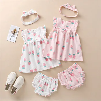 

2019 Newborn Baby Girls Clothes Sleeveless Dress+Briefs +Hair Band Outfits Set Printed Cute Clothing Sets Summer Sunsuit 0-24M Y