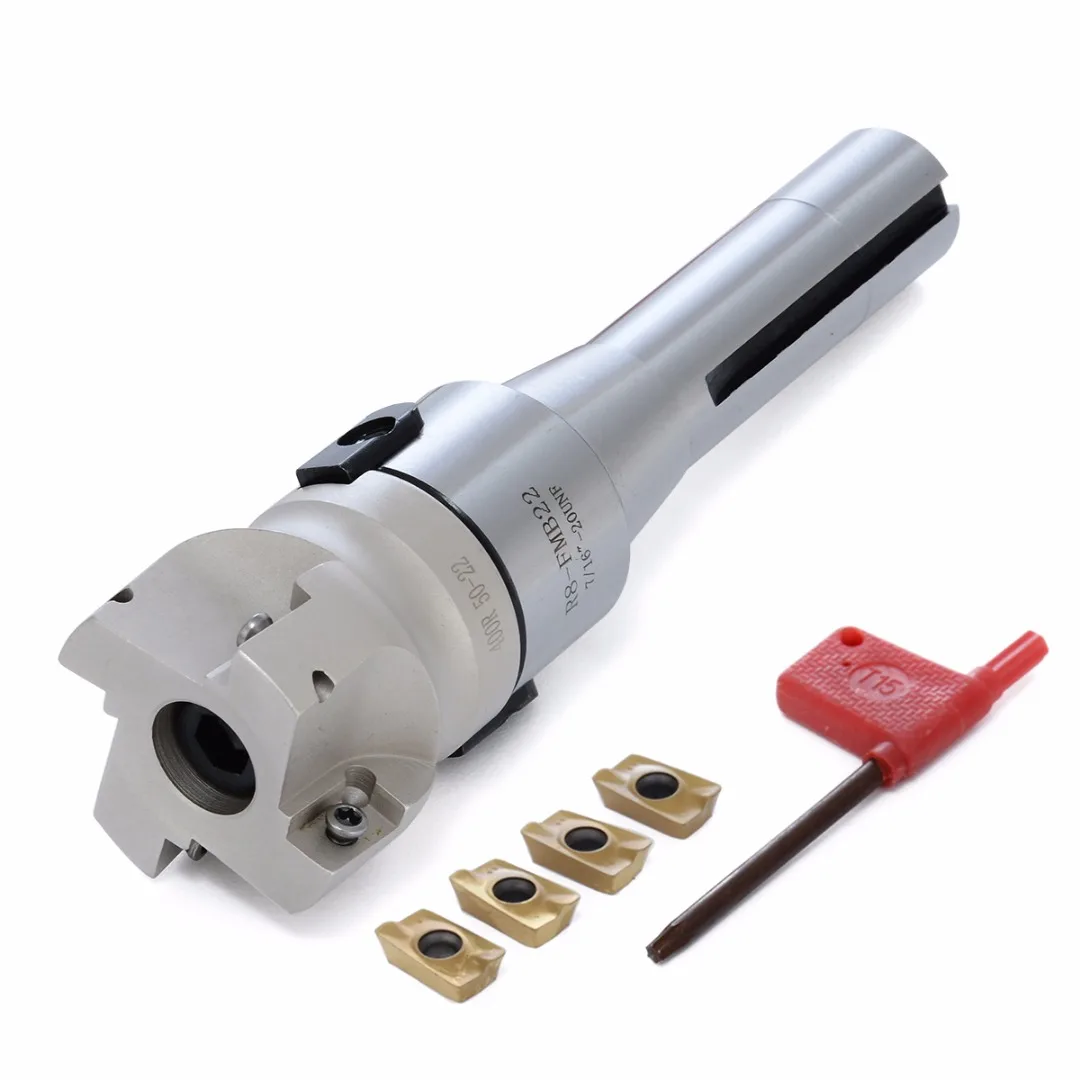 

1pc 50mm 400R Face End Mill Cutter + R8 FMB22 Arbor + Mayitr 4pcs APMT1604 Carbide Inserts with Wrench and Box