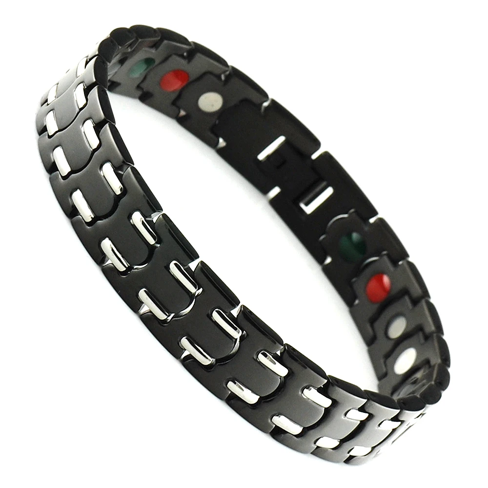 

Wollet Jewelr 5 in 1 Health Energy Infrared Germanium Negative Ion Magnetic Gold Black Stainless Steel Bracelet Bangle Women