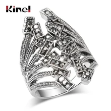 Kinel-anillos de circonia cúbica Color gris, joyería Vintage, Color plata antigua, mosaico, cristal austriaco, Punk, novedad de 2018