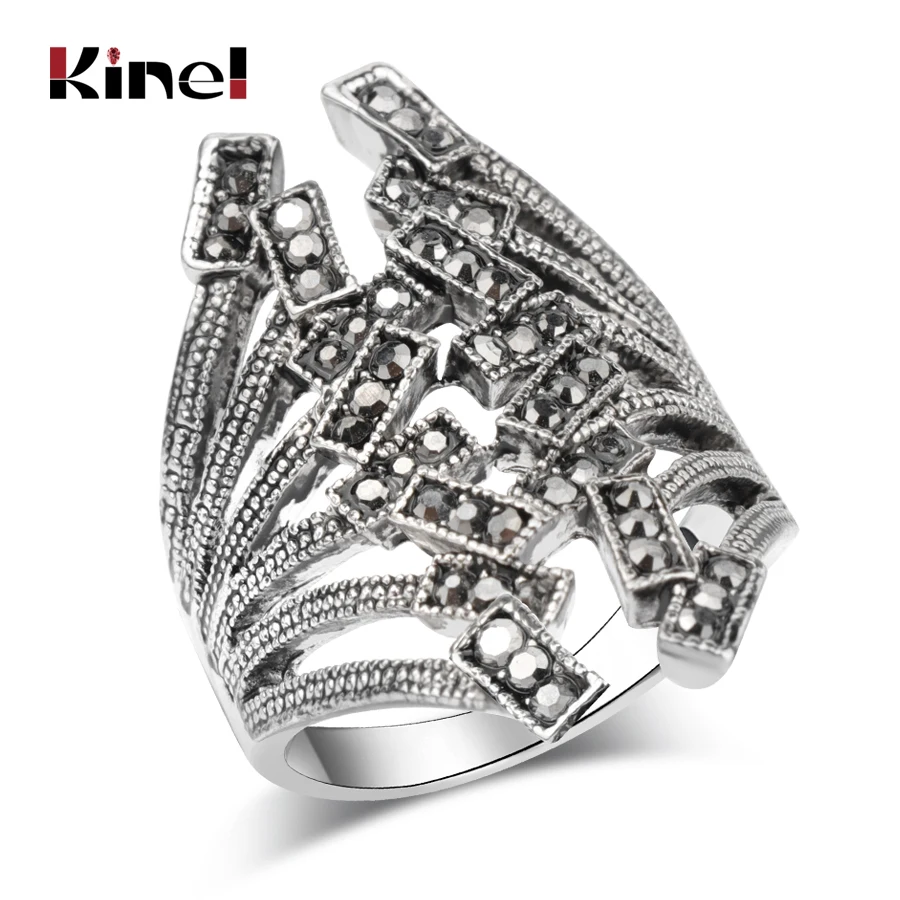 Винтажное кольцо Kinel серое с фианитом из кубического циркония модное винтажное