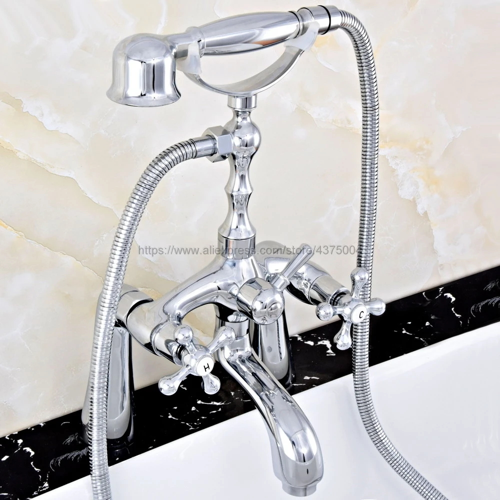 Bathroom Polished Chrome Clawfoot Bathtub Faucet Deck Mounted