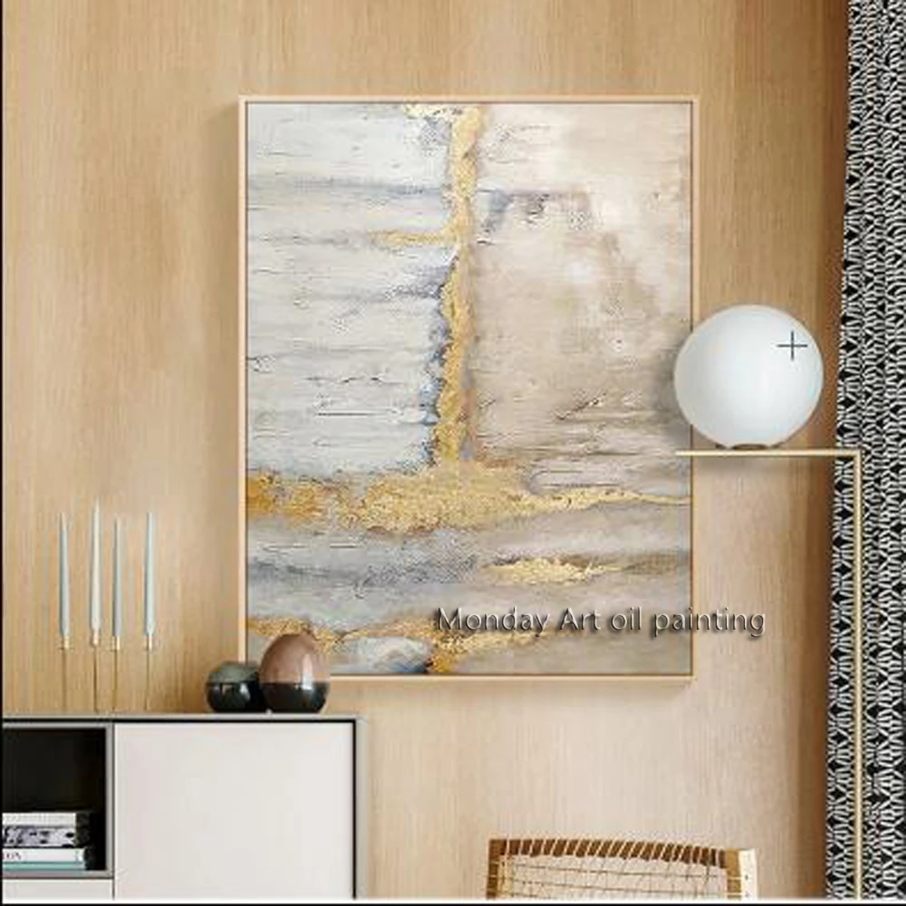 

Aritist handmade Contemporary Art Golden Abstract Oil Painting on Canvas wall Art pictuire Golden Oil Paintings wedding decora
