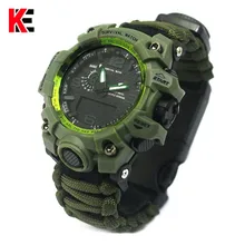 Outdoor Camping Survival Watch Multi-functional Paracord Watch with Compass Whistle Thermometer Rescue Rope Survival kit EDC