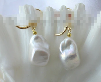 

free shipping 00273 baroque white reborn keshi freshwater pearl dangle earrings