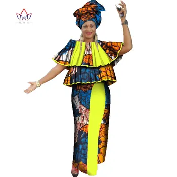 

Summer Women Skirt African Dashiki Clothing 2 Piece Set Women African Shuffle Sleeve Maxi Print Skirt Plus Head Wear 6XL WY2269