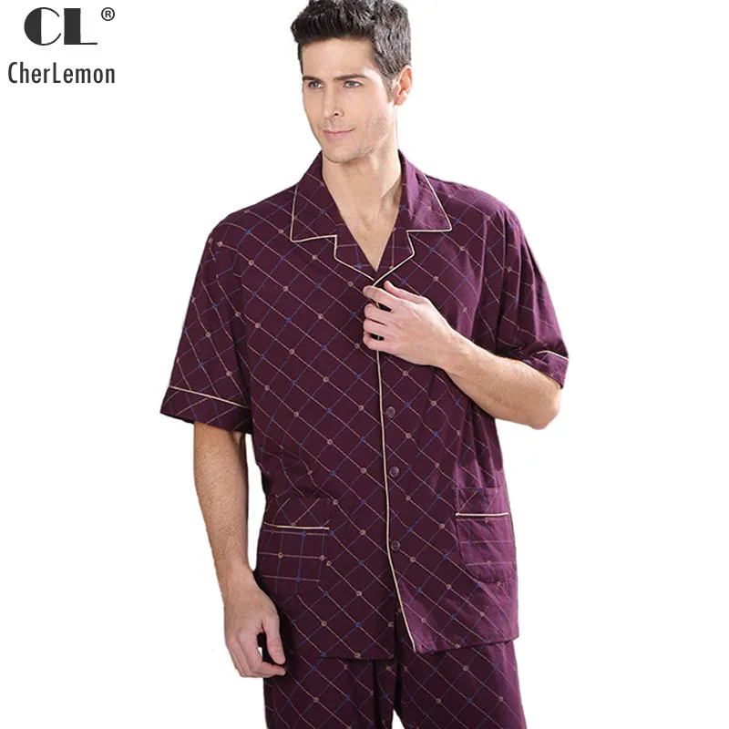 CherLemon Summer Comfortable Mens Bamboo Fiber Short Sleeve Pajama Set
