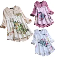 2019 Women Plus Size Casual Tops V Neck Long Sleeve Vintage Boho Floral Printed Patchwork Loose Blouse Shirt Top M-5XL attractive floral printed v neck long sleeve blouse for women