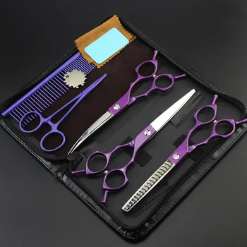 

5 kit Professional Japan 440c 6.5 inch color dog grooming hair scissors pet cutting barber thinning shears hairdressing scissors