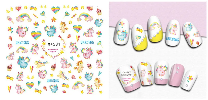 

5PCS/Set High Quality Kawaii Unicorn Nail Water Sticker Korean Style Unicorn Design Decal For Nails Decoration Nail Art Manicure