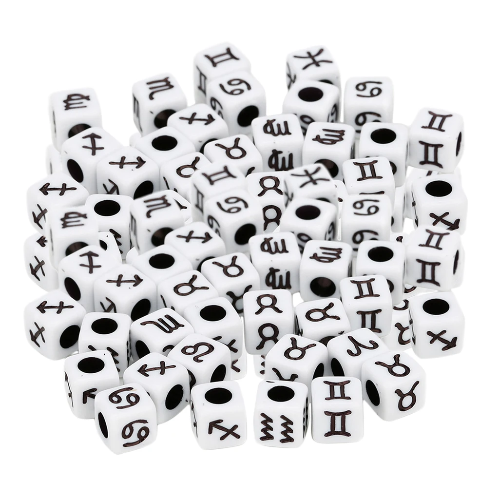 100pcs Acrylic Zodiac Cube Beads Charms Large Hole Beads for jewelry making, Bracelets, Necklaces, Key Chains and DIY Craft