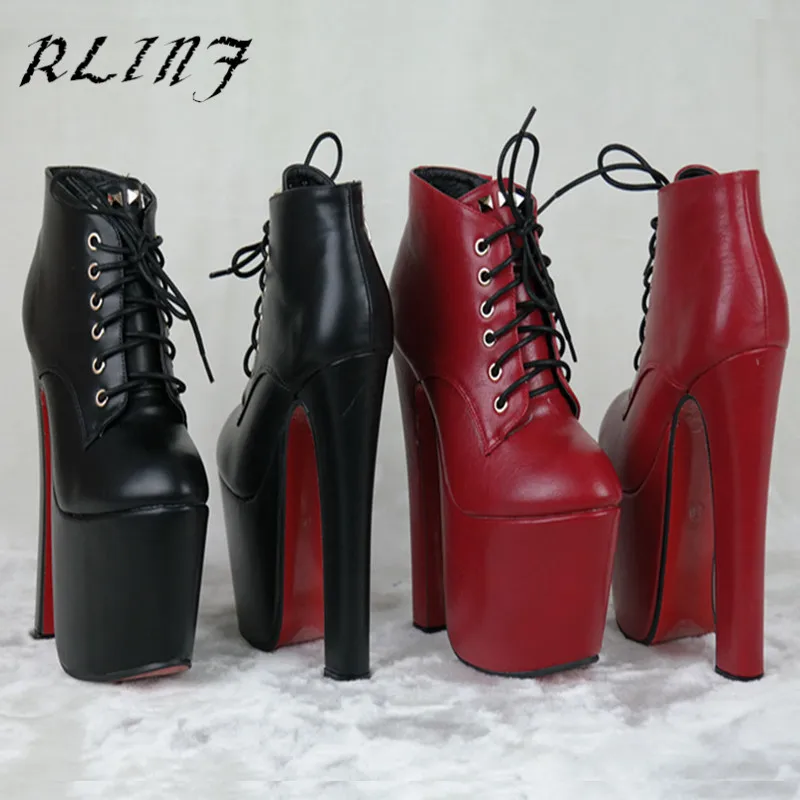 RLINF/женские ботинки на очень высоком каблуке, на высокой платформе 17 см, на шнуровке, с заклепками ботильоны