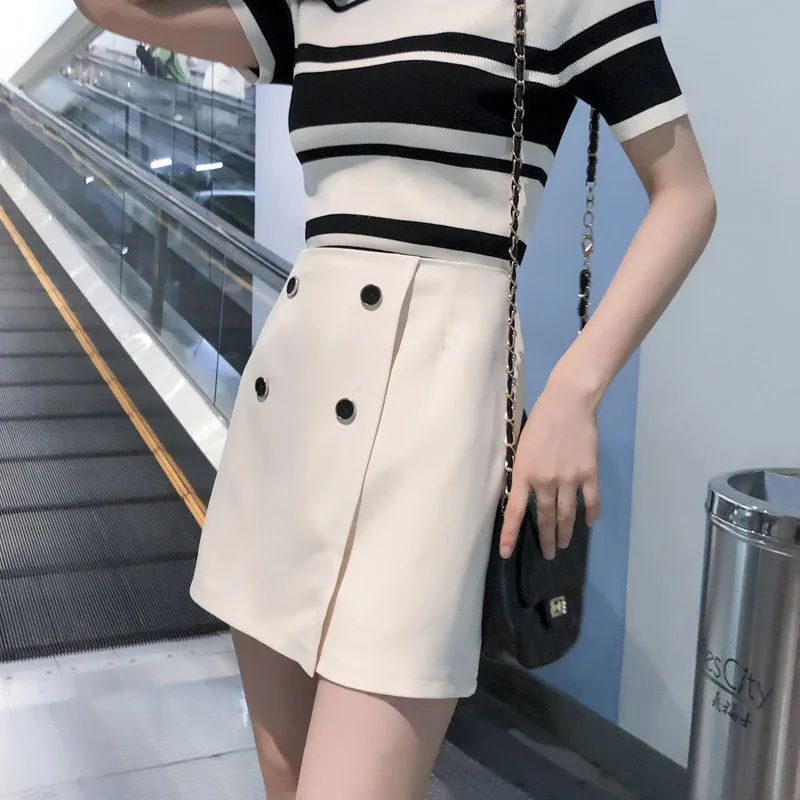 

Skirt Women High Waist Wild Skirt Single-Row Buckle Irregular Solid Color Strap Wild A-Line Maxi Mini Skirt
