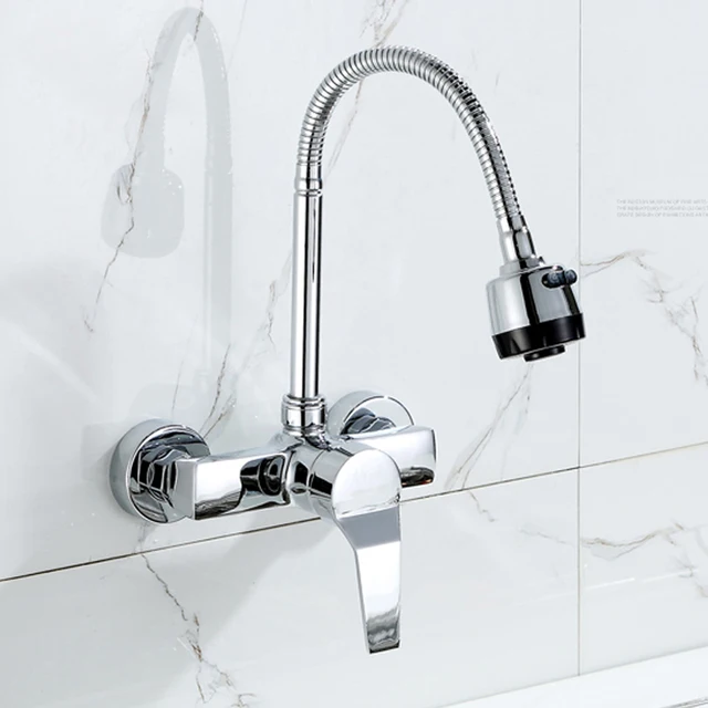 Free Shipping Stream Spray Bubbler Bathroom Kitchen Faucet Wall Mounted Dual Hole Hot and Cold Water Free Shipping Stream Spray Bubbler Bathroom Kitchen Faucet Wall Mounted Dual Hole Hot and Cold Water Flexible Pipe Kitchen Mixer