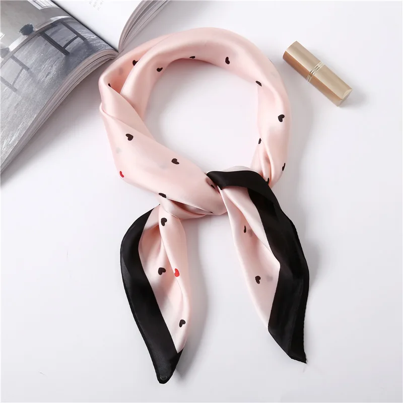 LaMaxPa 2018 Women New Fashion Square Silk Scarf Little love Pattern High Soft Satin Scarf Elegant Hair Tie Band Neckerchief