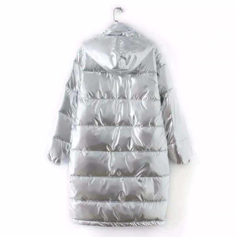 Зимнее модное пуховое хлопковое пальто с капюшоном, серебряная Глянцевая плотная теплая куртка, верхняя одежда с длинными рукавами на хлопковой подкладке, повседневное пальто, L1774