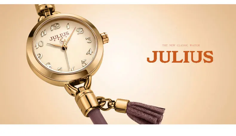 JULIUS Брендовые женские силиконовые наручные часы небольшой циферблат браслет с кисточкой часы женское платье наручные часы розовое золото Relogio Feminino