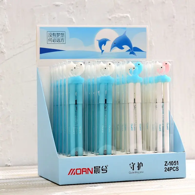 

48 Pcs Gel Pens Cartoon Guardian Dolphin Black Colored Gel-inkpens for Writing Cute Stationery Office School Supplies