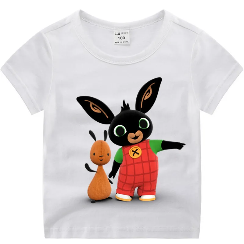 Детская одежда с героями мультфильмов Bing Rabbit/Bunny Fury комплект одежды с героями мультфильмов для девочек, детская футболка с героями мультфильмов, шорты комплект одежды для маленьких мальчиков - Цвет: T101a-black