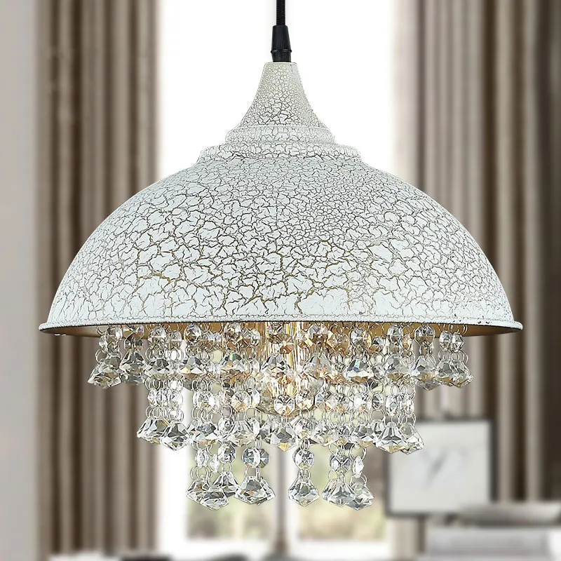 

loft American country retro iron pot lid crystal pendant light clubs bar dining hang lamp droplight 110-240V