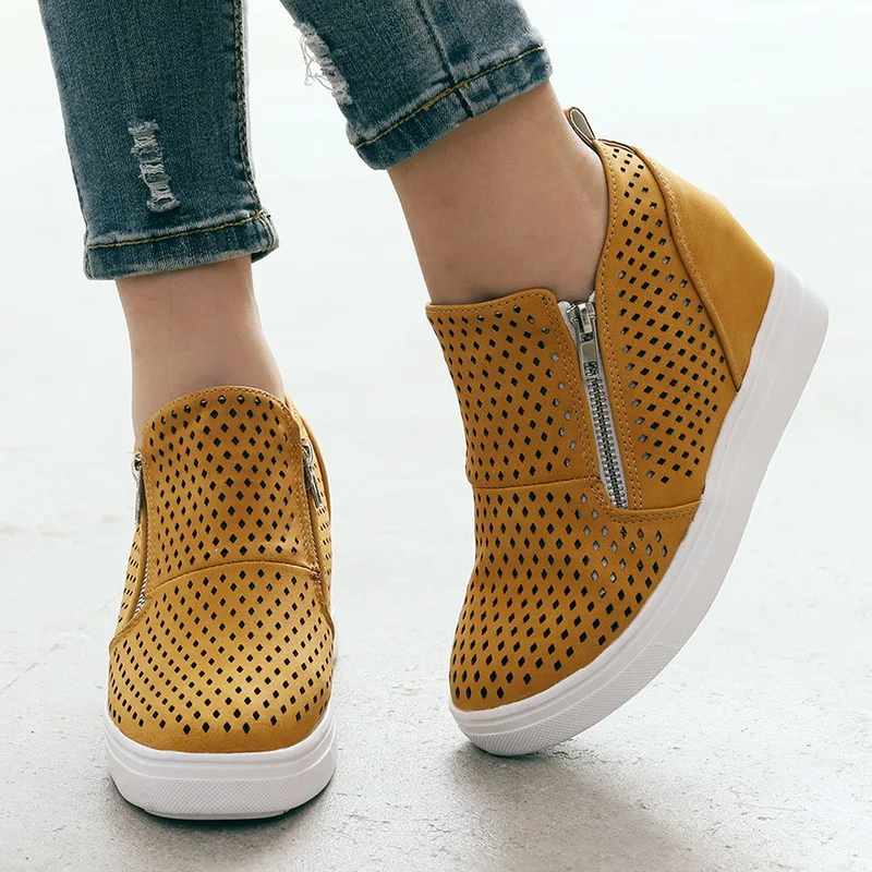 SHUJIN Autumn Women Pu Leather Sneakers Female Vulcanizate Flat Shoes Platform Casual Shoes Lady High-tops Wedge Heel Sneakers