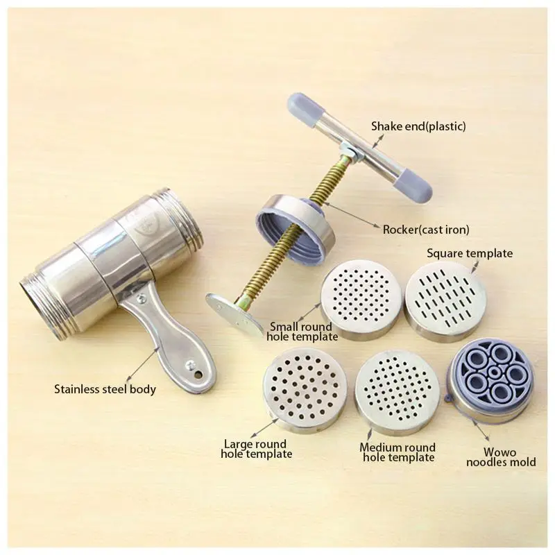 

NOCM-Stainless Steel Manual Noodles Press Machine Pasta Maker with 5 Noodle Mould