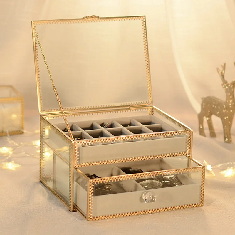 Buy Retro copper Glass jewelry box Jewelry Watch