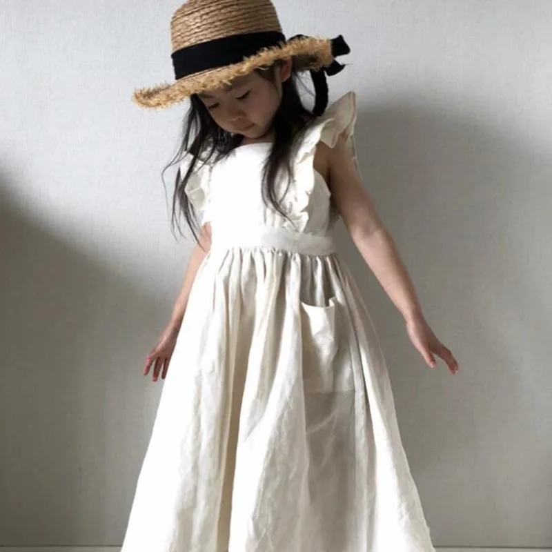 Платья для маленьких девочек; коллекция года; платья в японском и корейском стиле; платье принцессы для маленьких девочек; льняная одежда для девочек; детское повседневное модное платье - Цвет: Khaki 2