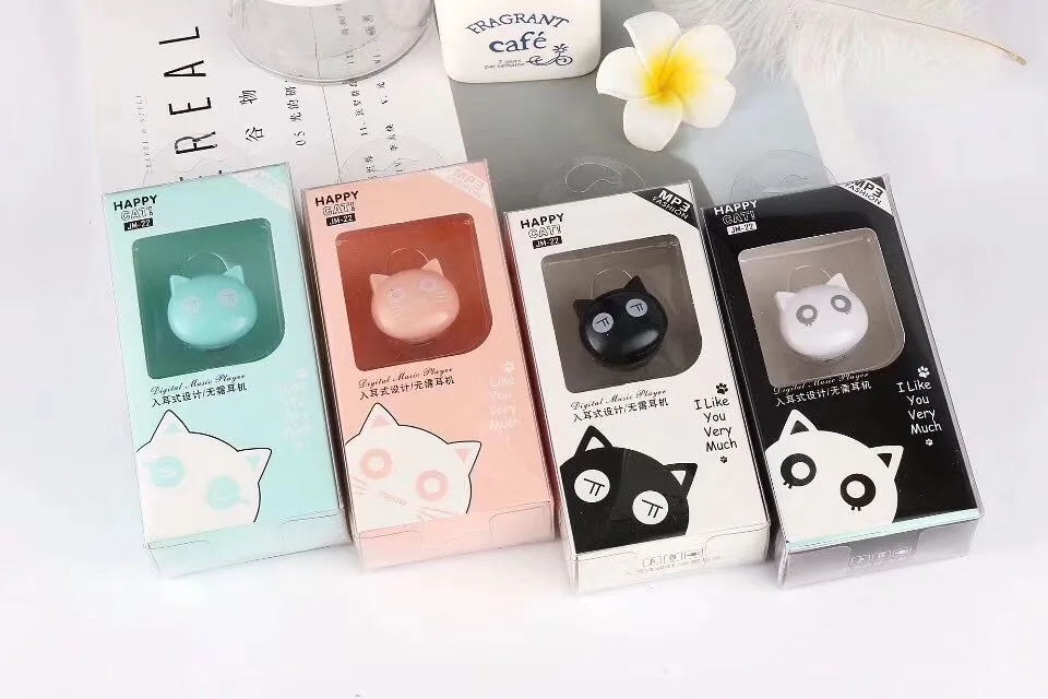 Cat head Insert card cartoon cute style MP3 new screenless sports mini cartoon mp3 player.