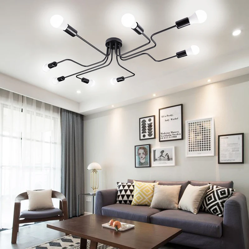 

Retro Industrial Loft Nordic Pipe Iron Ceiling Light Creative 4/6/8 Heads E27 Ceiling Lamp for Home Decor Restaurant Cafe Bar