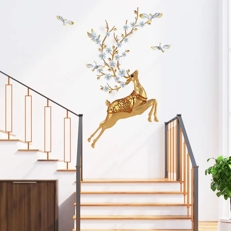 Настенные наклейки в скандинавском стиле с золотым оленем, оленем, домашний декор для гостиной, декоративные винилы для стен, большие обои
