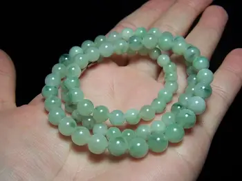 

Free Shipping Certified Translucent Green White Type A Jadeite Jade Beads Necklace 7MM