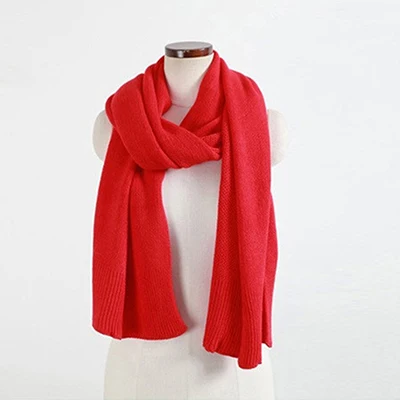 Корейская версия шерстяного шарфа женский зимний плотный длинный однотонный хлопковый и льняной вязаный студенческий теплый воротник - Цвет: Красный