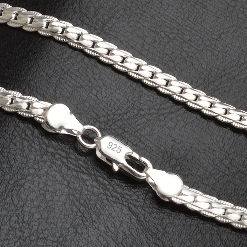 Настраивает 925 пробы-серебро-ювелирные изделия тон Мужчины цепь женщины, 5 мм все стороны мужское ожерелье Мода Рождественский подарок ювелирные изделия