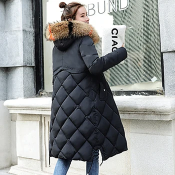 

2018 Winter Women Hooded Coat Fur Collar Thicken Warm Long Jacket Female Plus Size 3XL Outerwear Parka Ladies Chaqueta NO402
