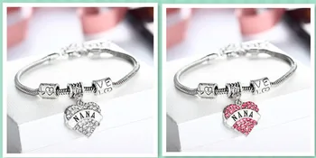 

3pcs Engraved "NANA" Letter Love Heart Bracelet, Rhinestone Charm Pendant Silver Bangle Bracelet Party Women Lady Jewelry