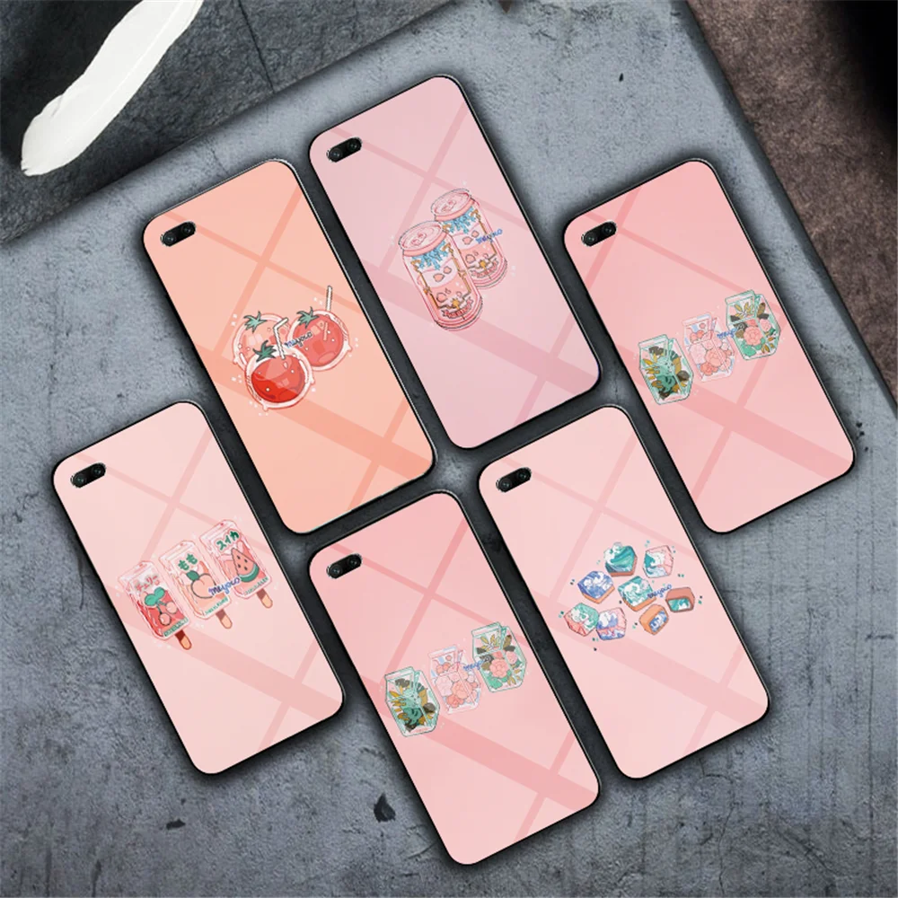

Lovely Pink illustration Tempered glass Phone Case for iphone X XR XS MAX 6 6S 7 8 Plus 5 5s SE