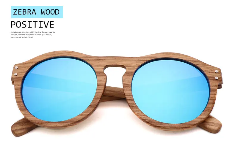 New 100% Real Zebra Wood Sun Glasses Women Round Wooden Sunglasses Men Polarized Lenses Driving UV400 Gafas de sol