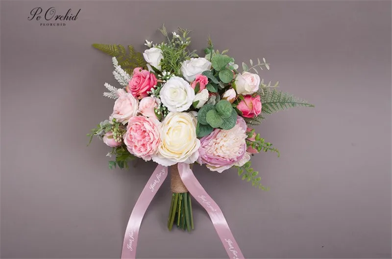 PEORCHID 2019 розовый невесты Искусственные цветы розы моделирование Люкс Рука держащая цветок для невесты букет невесты DIY Декор