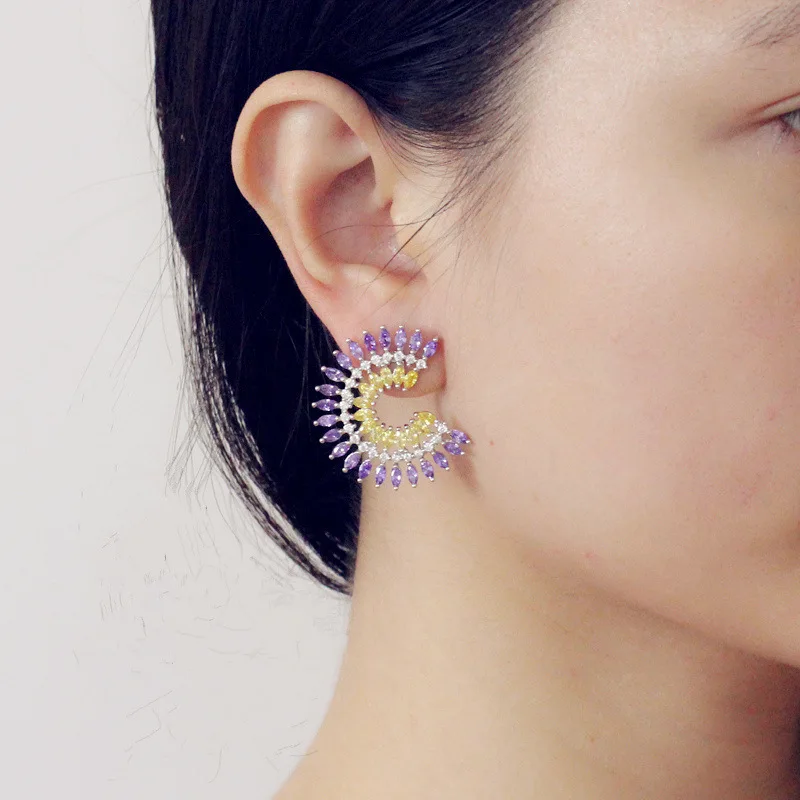 Brazil Popular Arete Mixed Color Stud Earings Fashion CZ Jewelry Women Crystal Earrings Piercing Female Bague Bijouterie Brincos 5