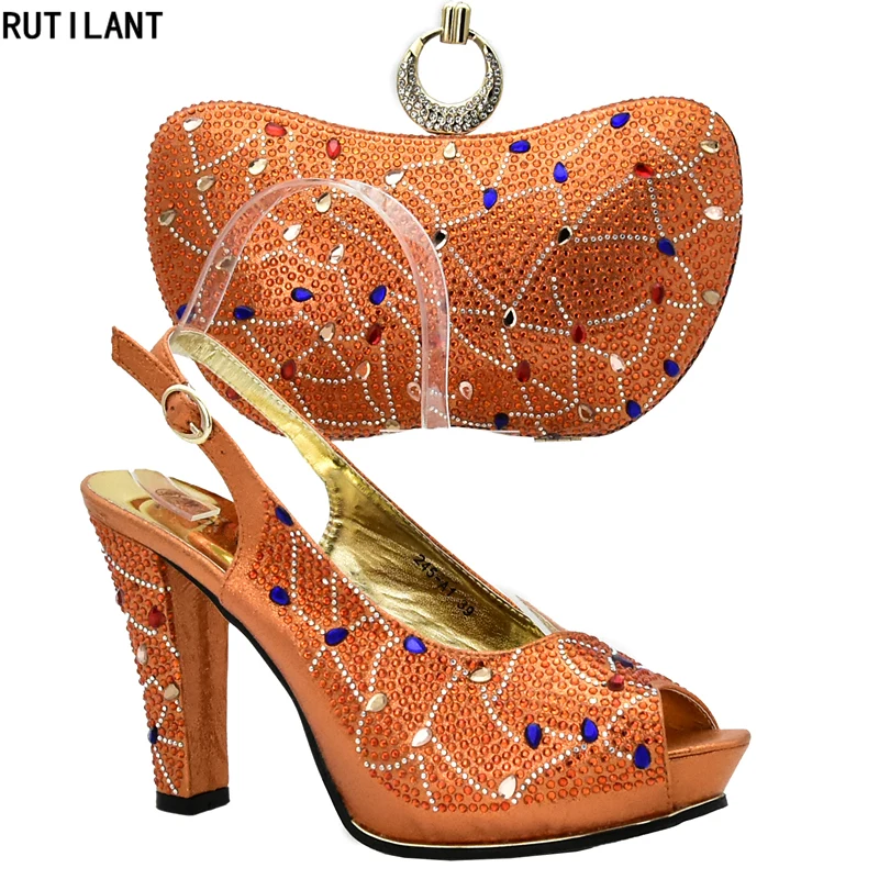 Assortis Sacs Les bleu argent orange Sac Décoré Red Parti green Orange Nigérian Italiennes Strass Couleur or Avec Et Chaussures Royal Ensemble wxUwYHXqI