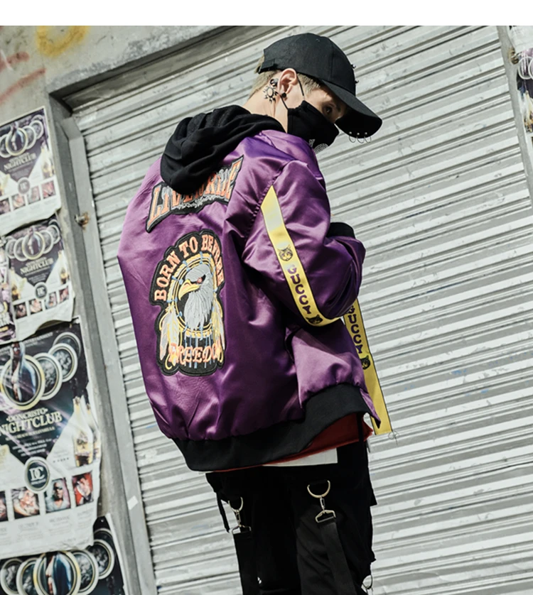 Негабаритная Весенняя Токийская куртка-бомбер мужская повседневная фиолетовая винтажная тактическая мужская куртка с анораком уличная мужская одежда в стиле панк 5J25