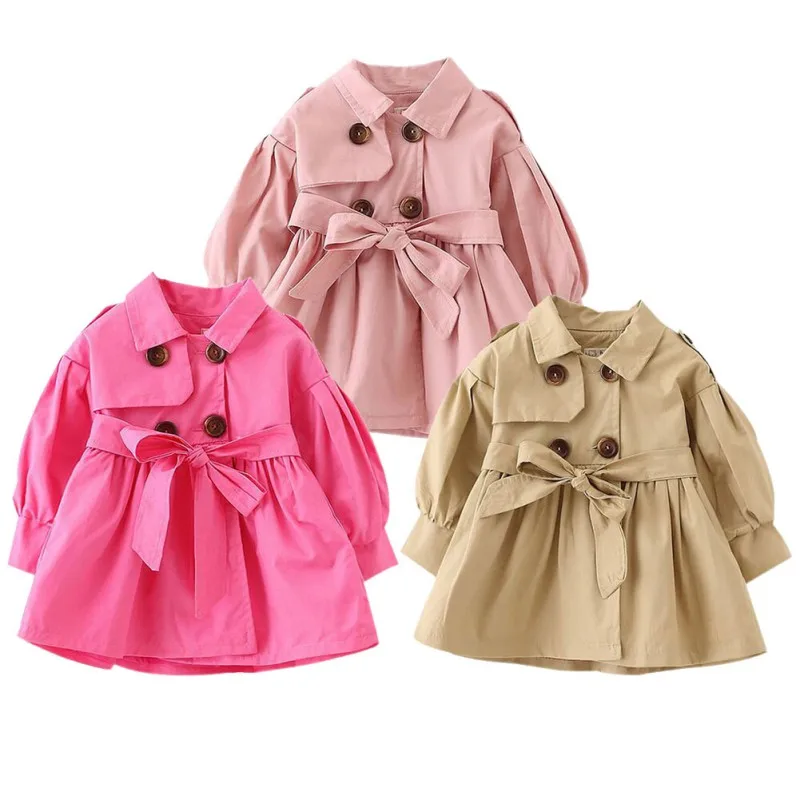 Лидер продаж, модная Осенняя длинная куртка для новорожденных девочек, двубортное Детское пальто, детская ветровка, верхняя одежда