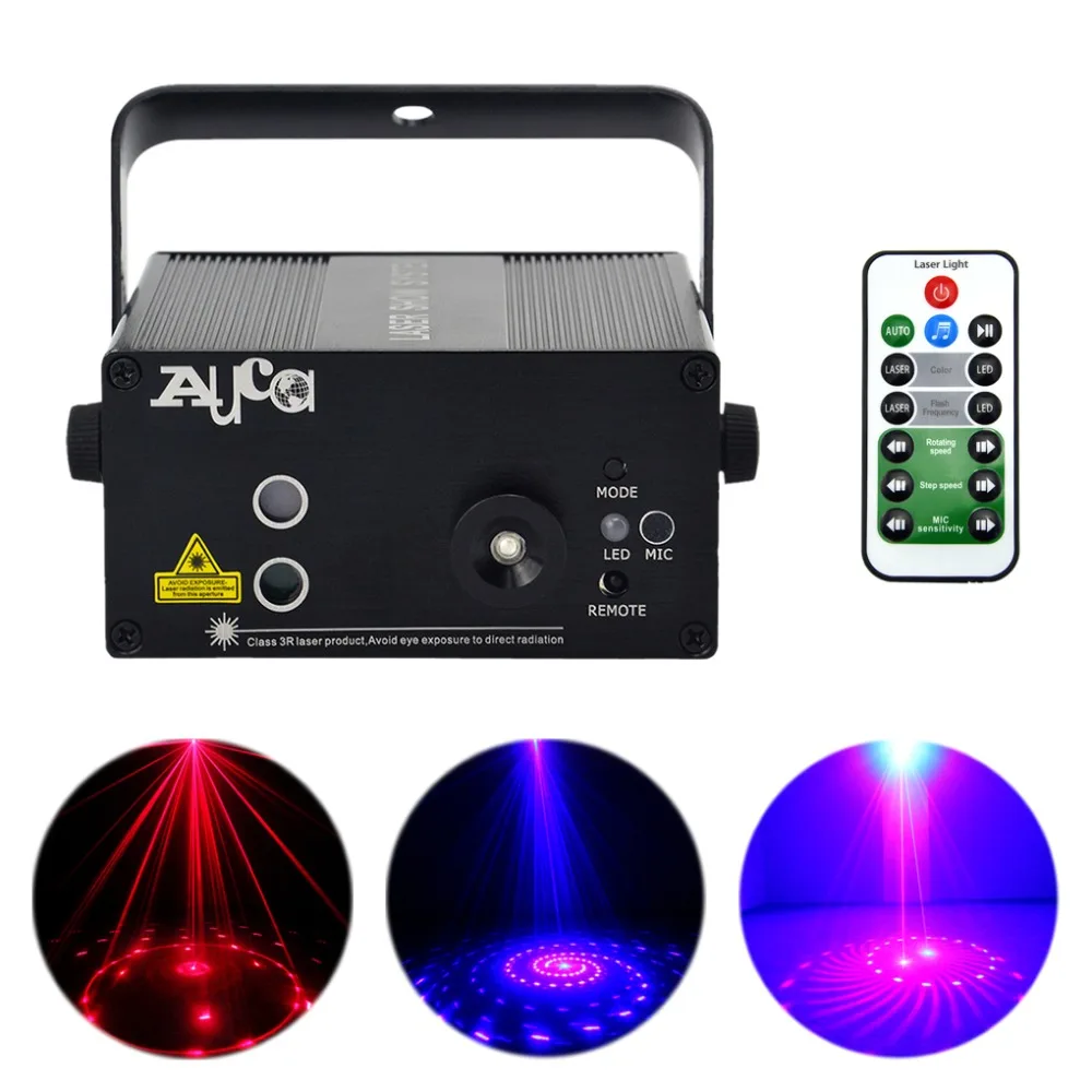 

AUCD Mini 12 Patterns Red Blue Laser Projector Stage Light 3W Blue LED Mixing Effect DJ Home Party KTV Show Stage Lighting L12RB