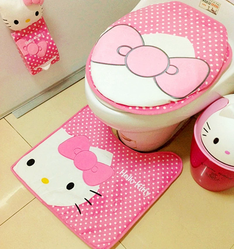 4 pcs 1 set hello kitty toilet seat cover case seat cushion rug hello kitty potty seat